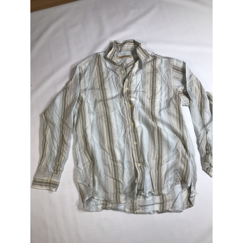 Tommy Bahama Paid Button Down Striped Shirt Size Medium 100% Tencel Mens